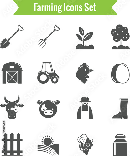 Farming icons set collection of agricultural symbols for rural life and countryside elements