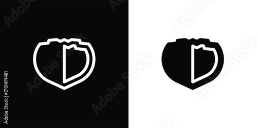 A modern shield-shaped vector illustration icon with a minimalist geometric style. This design features a symmetrical shape resembling a flower or abstract symbol, available in both solid and outline 