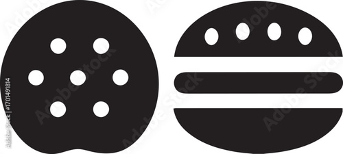 Simple black icons of a cookie and a burger