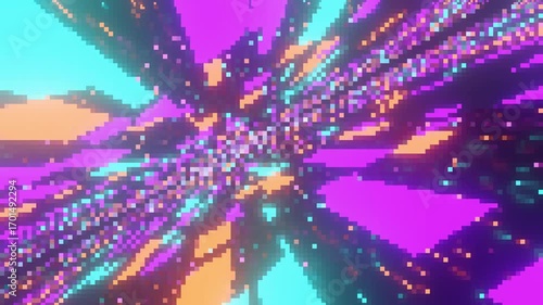 Pixel futuristic Sci-fi holographic technology, Abstract motion graphic digital, Internet data network animation background
