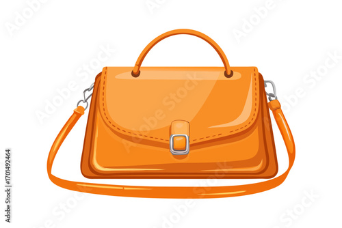 Orange handbag with a buckle and strap