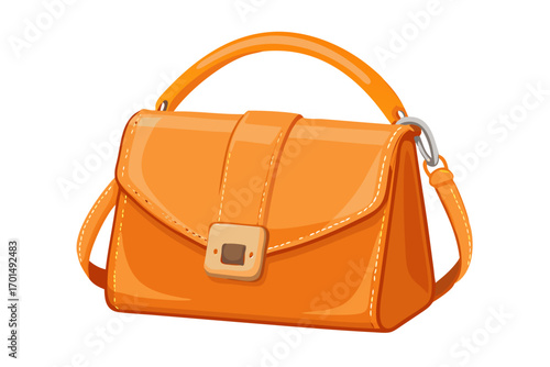 Orange handbag with a buckle and strap