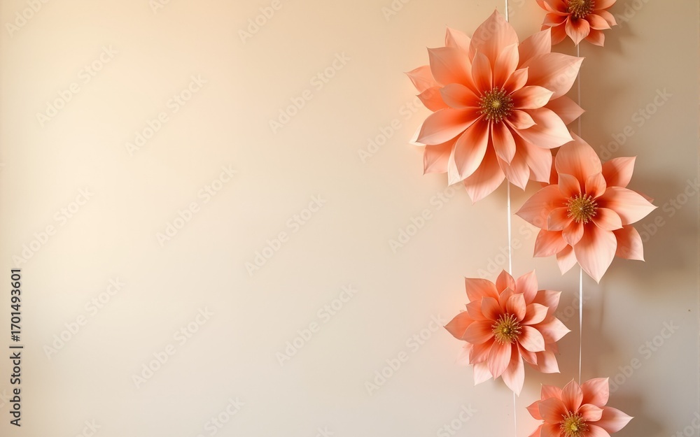Naklejka premium Peach Cream Paper Flower Mobile Hanging Art Installation. High quality