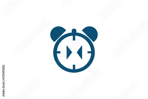 Alarm Clock Icon in Blue with Unique Arrow Hand Design on White
