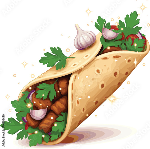 Fantasy Gyros Wrap with Glowing Effects and Herbs