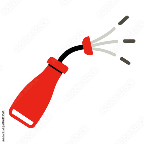 Stylized red fire extinguisher spraying white and gray substance