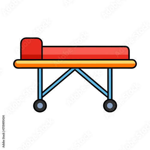 Simple flat design illustration of a medical stretcher with wheels