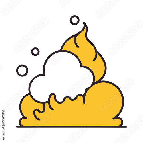 Stylized illustration of beer foam and bubbles with yellow and white colors