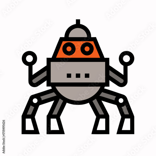 Cute cartoon robot with multiple legs and orange accents