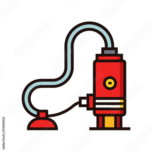 Red submersible pump with flexible hose and suction cup attachment