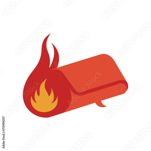 Stylized rolled paper or scroll ignited by flames