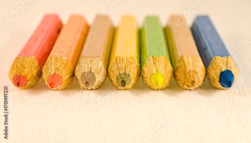 Close-up of colorful pencils in a row
