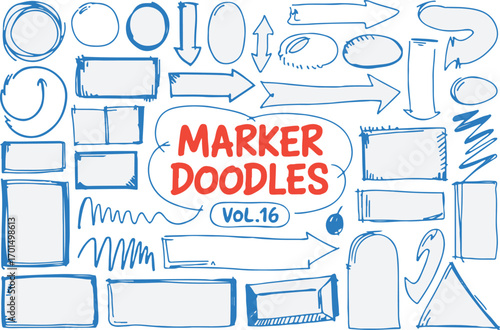 marker doodles vol handdrawn vector elements for creative presentations and note taking