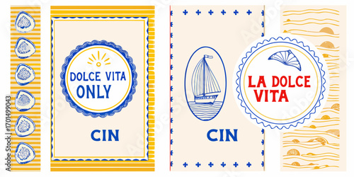 Italian dolce vita themed design with nautical and citrus elements in blue and yellow colors