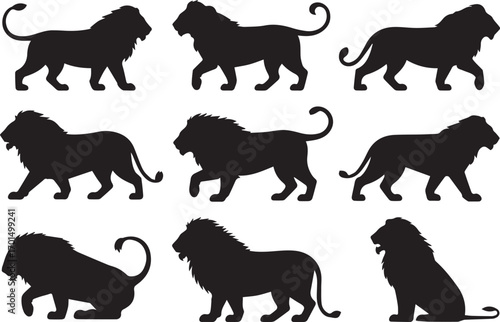 set of minimal lion silhouette vectors for logo icon design wild animal wildlife illustration and branding assets