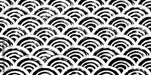 Abstract black and white organic wave pattern with hand painted brush strokes texture
