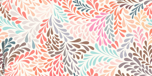 Seamless pattern of abstract floral elements in pastel colors on a light background