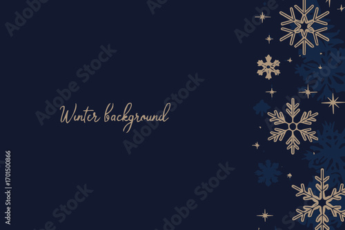 modern festive winter illustration with golden snowflake and star motifs on navy blue luxurious seasonal background vector art