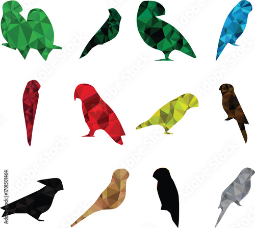 Geometric parrots colorful avian collection bird polygonal