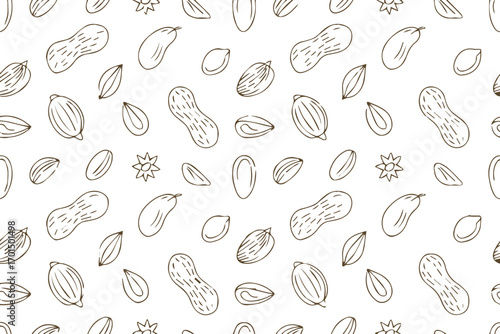 organic brown line art seamless nut pattern vector illustration background design for packaging textile paper wrapping natural food