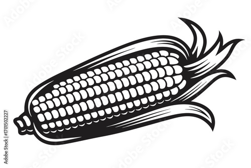 Black Silhouette Corn on a White Background Design