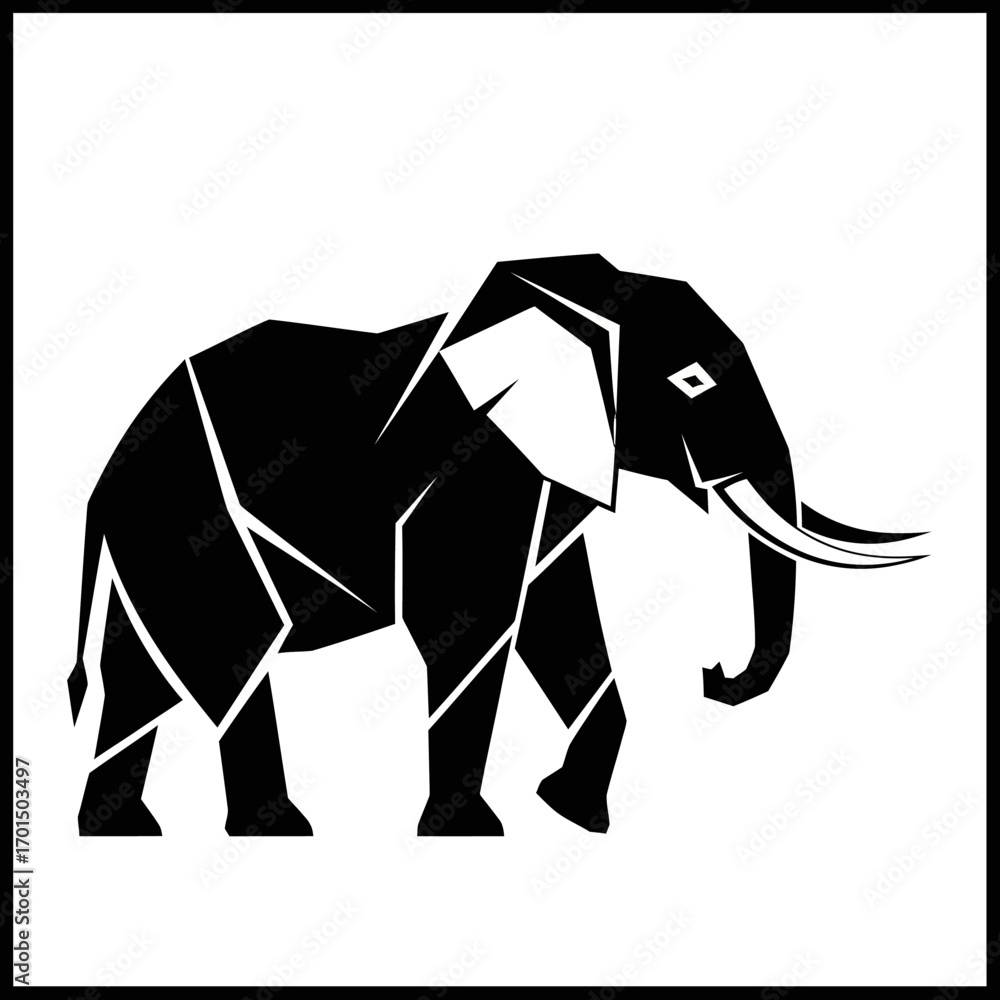 Fototapeta premium Bold Geometric Elephant Illustration Striking Black and White Design with Strong Lines and Modern Feel