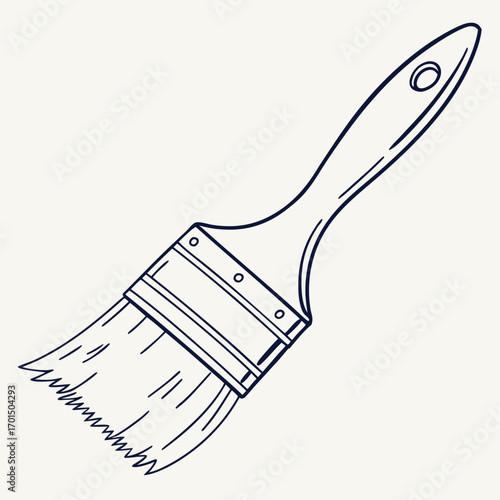 Simple line drawing of a paint brush with bristles and a handle on a light background