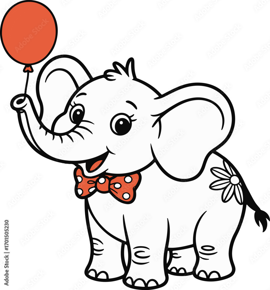 Fototapeta premium Delightful Elephant with Red Balloon Graphic for Children's Books