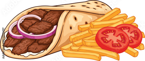 Vector Gyros Wrap with Fries and Tomato Slices
