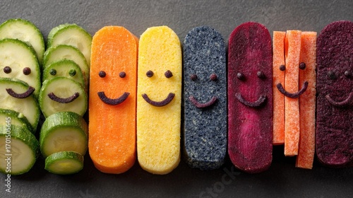 Colorful veggie sticks with happy faces