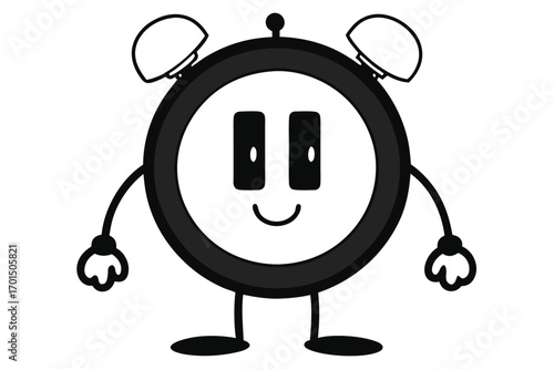 Cartoon Alarm Clock Character with Arms and Legs on a White Background