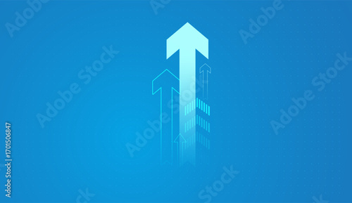The Business growth arrow vetor on blue background. and Modern futuristic with neon light effect for presentation illustration. Pro Vector illustration