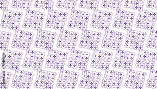 Seamless repeating pattern of purple plus signs within rounded squares background texture