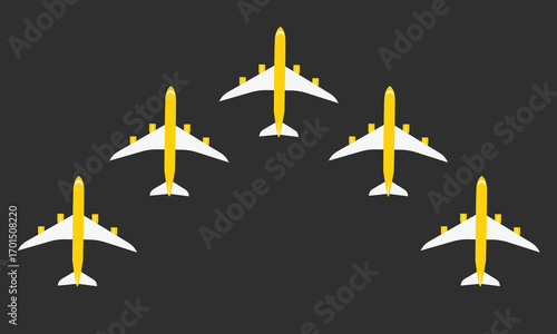 Illustration of simple airplane travel opens the background behind itself. Banner for a trip abroad on vacation. Copy space and negative space.