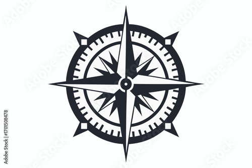 Classic Compass Rose with Detailed Design on White Background