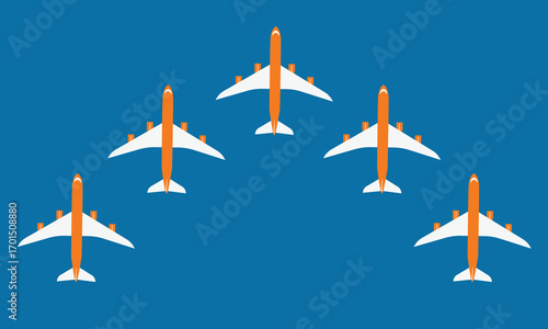 Illustration of simple airplane travel opens the background behind itself. Banner for a trip abroad on vacation. Copy space and negative space.