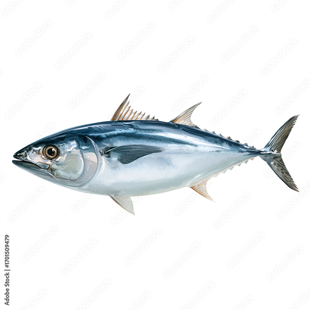 Fototapeta premium Tuna fish realistic detailed marine animal isolated on transparent background