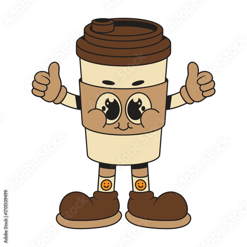 Coffee Cup Mascot Character Cartoon Icon Illustration