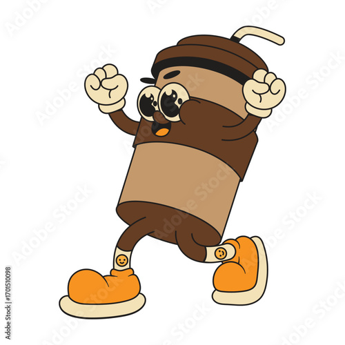 Coffee Cup Mascot Retro Character Cartoon Illustration