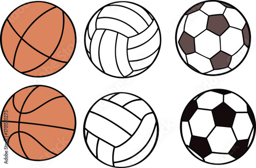 Collection of Sports Balls: Basketball, Volleyball, and Soccer Balls vector Illustration