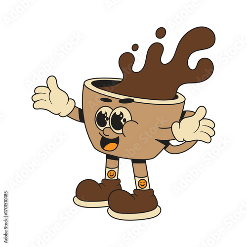 Happy Coffee Cup Mascot Character Cartoon Icon Illustration