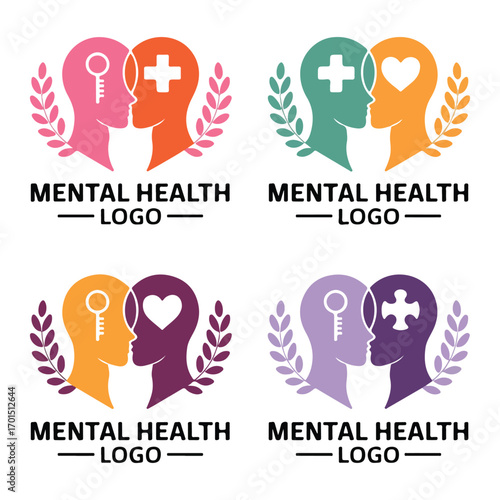 Mental Health Logo Designs Wellness Key Heart Puzzle Icons