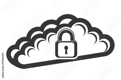 Cloud Computing Security with Padlock on a Cloud, White Background