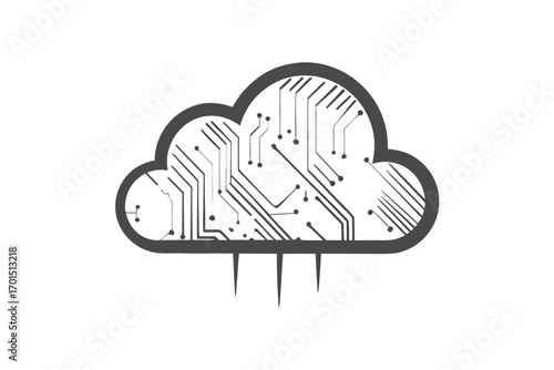 Cloud Computing Technology with Circuit Lines on White Background