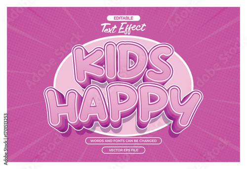 Kids play editable text effect with pink cartoon text style