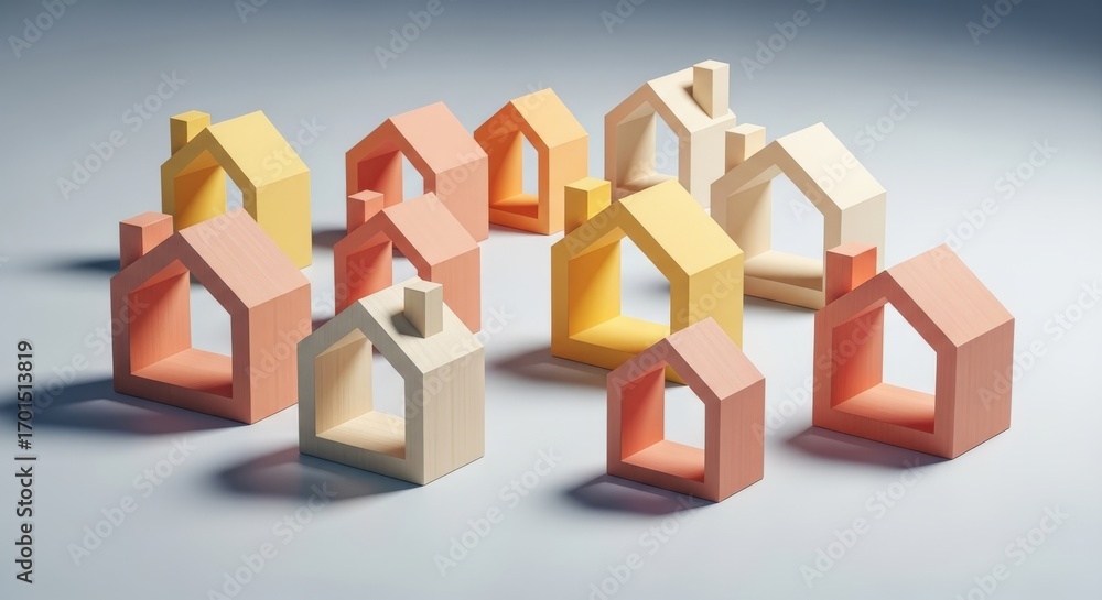 Fototapeta premium Colorful Miniature House Models - A Playful Architectural Display.