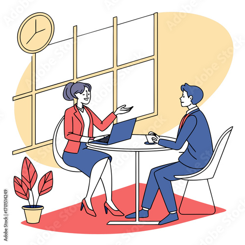 illustration of Business People in a Discussion with a Clock