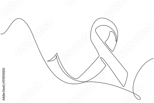 Single continuous line drawing bladder cancer awareness campaign ribbon with rolled ribbon ends. Be more attentive from an early age. Bladder Cancer Awareness Day. One line design vector illustration