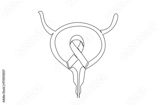 Continuous one line drawing bladder and ribbon bladder cancer awareness campaign. The cry that this cancer is real. Sharing. Bladder Cancer Awareness Day. Single line draw design vector illustration