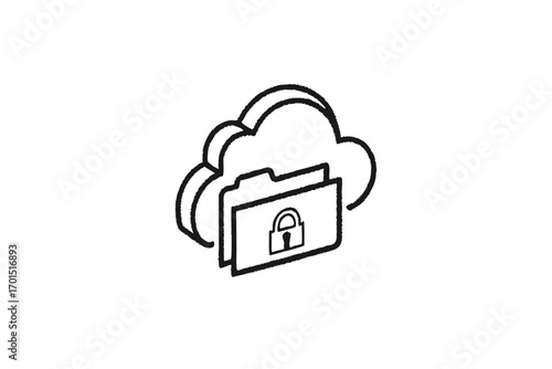 Cloud Folder with Padlock Icon on White Background for Data Security
